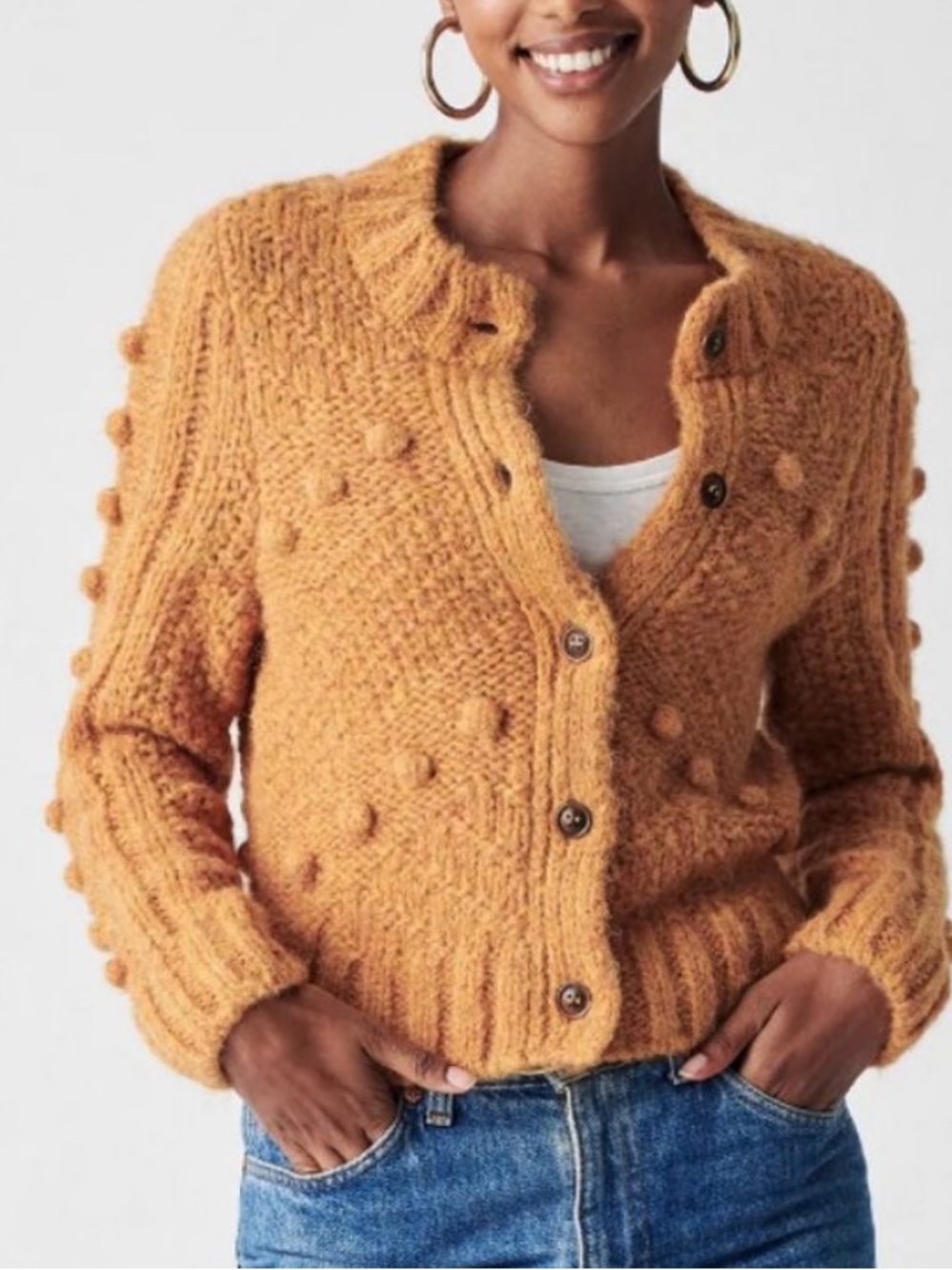Faherty Ember Pom Alpaca Cardigan in Marigold